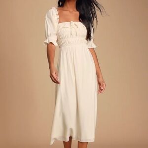 Lulu's White Puff Sleeve Midi Sundress